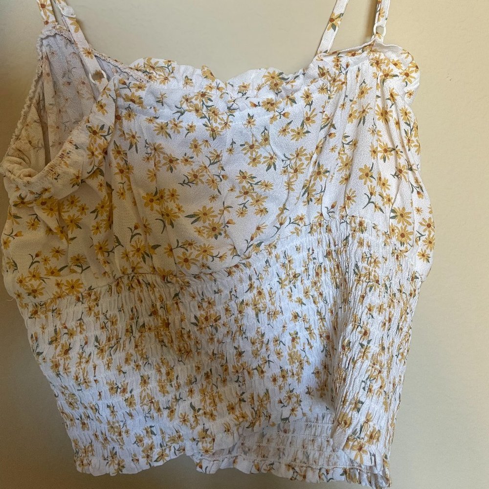 American Eagle Cropped Yellow Floral Tank Top